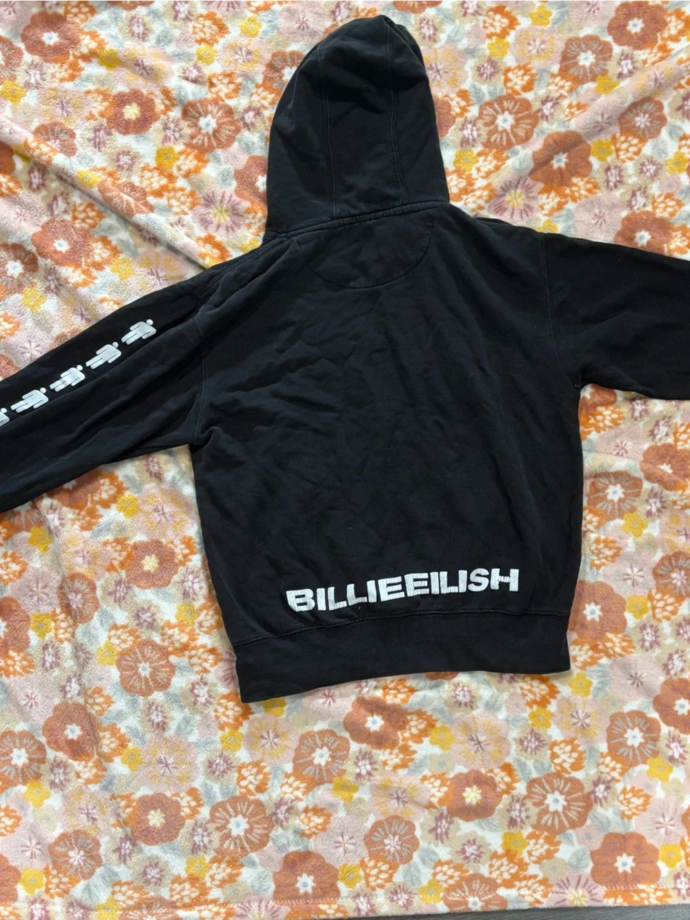 Black Hooded Pullover with Small White Figure Graphic